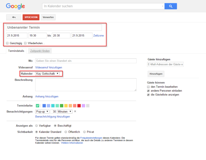 Google Calendar Termin anlegen
