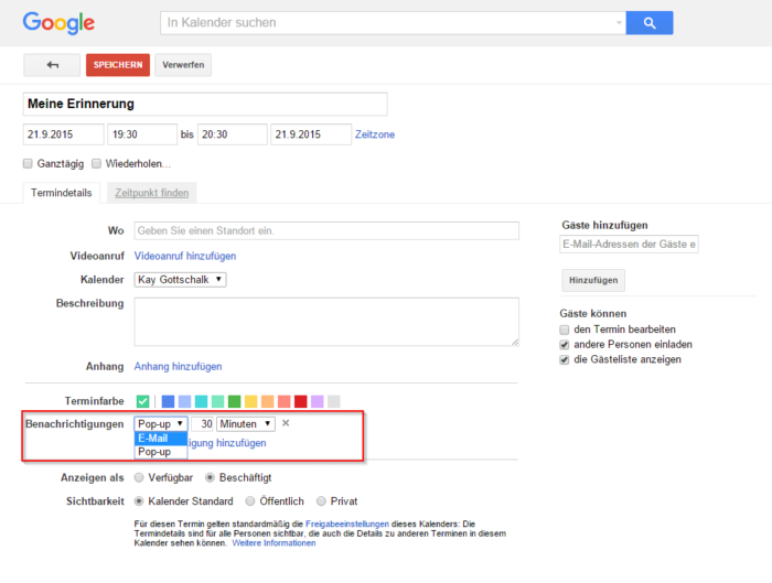 Google Calendar Benachrichtigungen