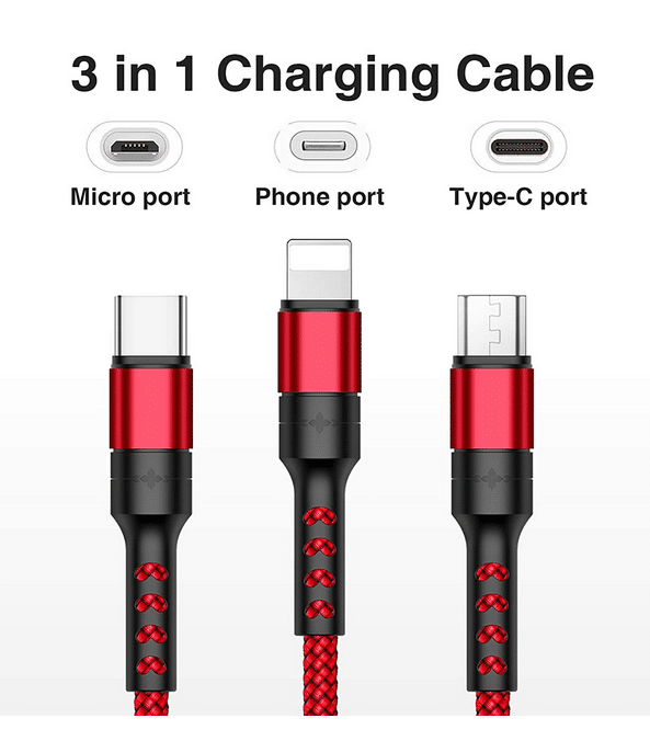 3-in-1 Ladekabel alle Anschlüsse