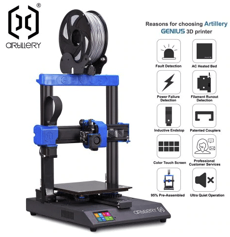 Artillery Genius PRO 3D-Drucker ultraleise 3D-Drucker Dual-Z-Achsen-3D-Druckmaschine mit Extrusion für Kurze Reichweiten Druckfunktion zum Zurücksetzen automatische Nivellierung 