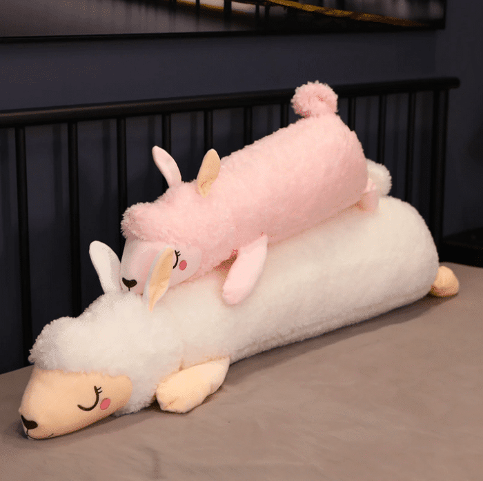 Alpaka Plüschtier KAWAII rosa + weiß übereinander