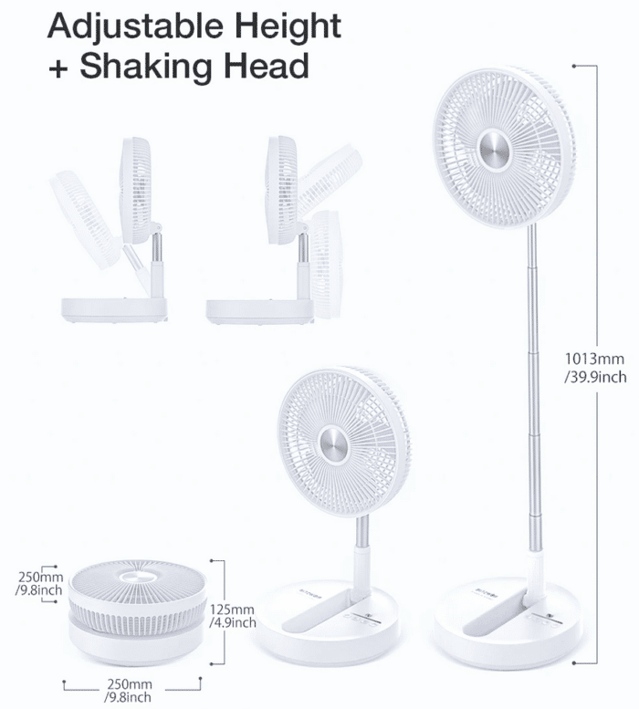 BlitzWolf BW-F2 - faltbarer Akku-Ventilator Abmessungen und zusammenfalten