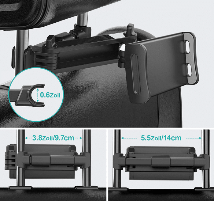 KFZ-Kopfstützenhalterung für Tablets/Smartphones Abmessungen für die Montage