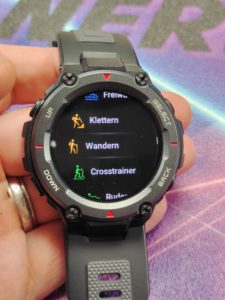 Amazfit T-Rex Pro Menüs und System+ Sport Profile