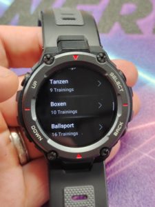 Amazfit T-Rex Pro Menüs und System+ Sport Profile