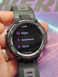 Amazfit T-Rex Pro Menüs und System+ Sport Profile