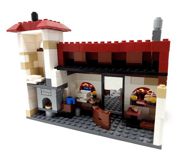 Pizzeria aus Klemmbausteinen Rückansicht