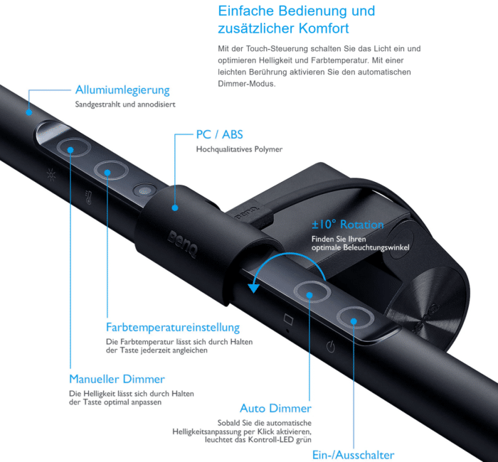 BenQ - Screenbar/Monitorlampe Eigenschaften und Bedienelemente
