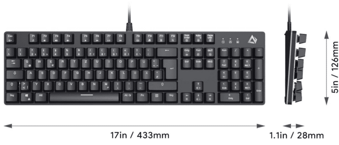 Aukey RGB Beleuchtete Tastatur Produktmaße