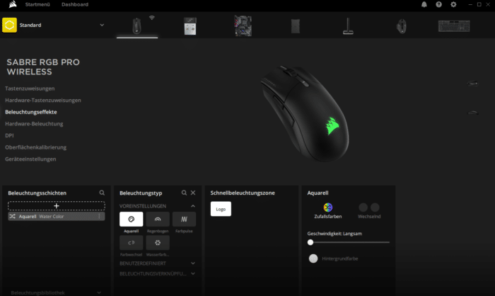 Corsair Sabre RGB Pro Wireless iCUE Software RGB Beleuchtung Einstellungen