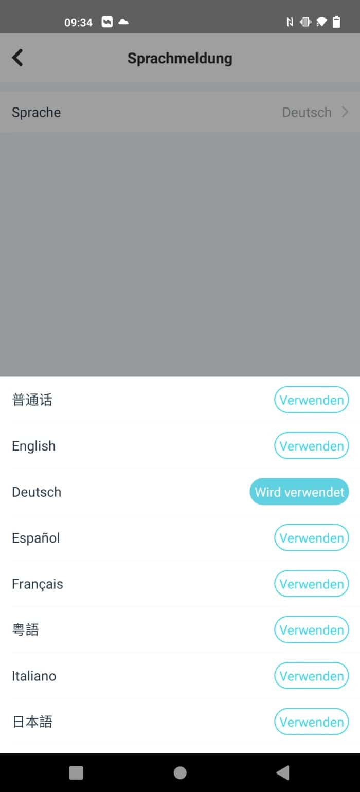 Yeedi vac max App Spracheinstellung
