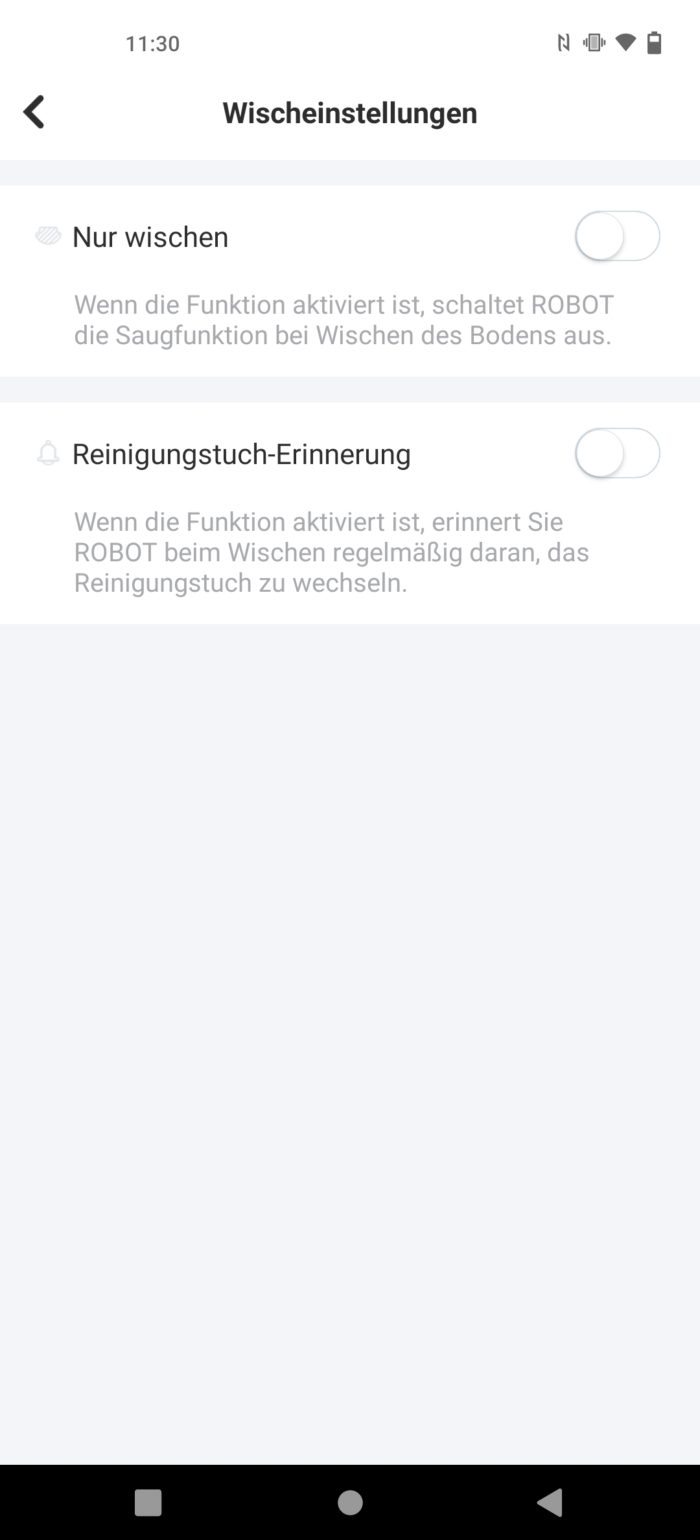 Yeedi vac max App Wischeinstellung