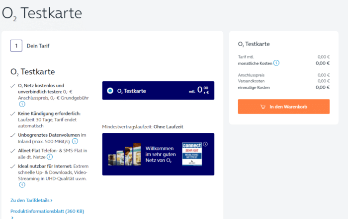 O2 Testkarte nach 30 tagen selbstkündigend