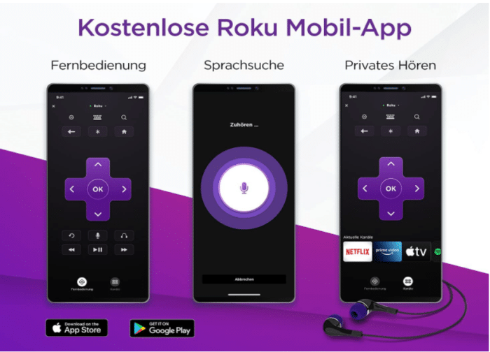 Roku Express HD/4K Roku Smartphone App mit Spracheingabe