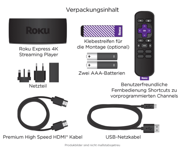 Roku Express HD/4K der komplette lieferumfang