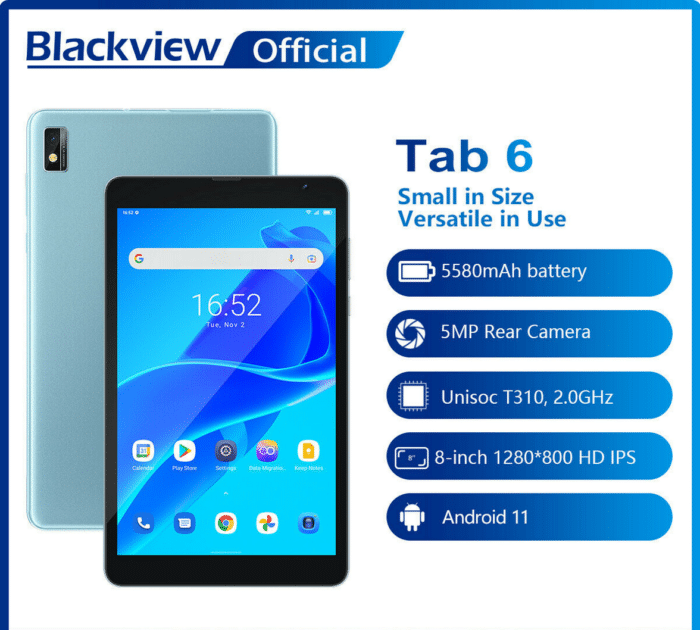 Blackview Tab6 Tablet Technical data at a glance