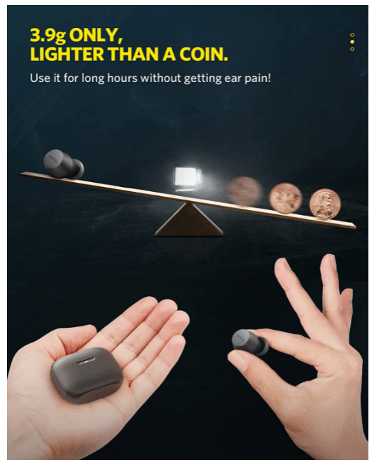 EarFun Free Mini geringes Gewicht von 3.9g