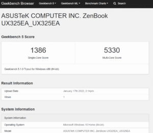 ASUS ZenBook 13 OLED UX325EA Test Performance Geekbench