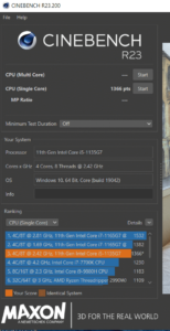 ASUS ZenBook 13 OLED UX325EA Test  Cinebench R23 Ergebnis