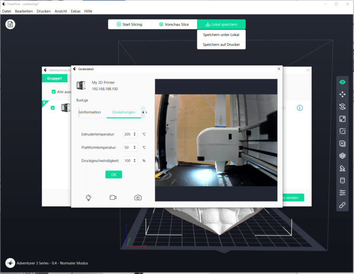 Flashforge Adventurer 3 Flashforge App & Kamera