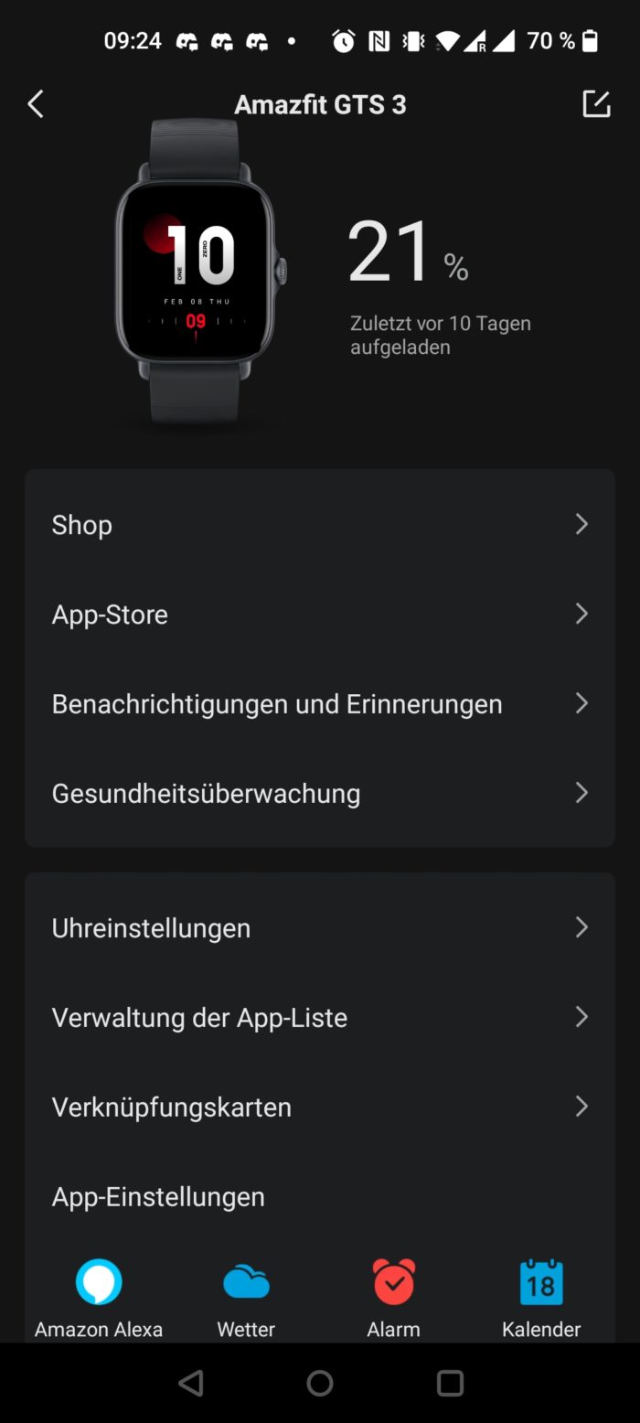 Amazfit GTS 3 Smartwatch App und Akkustand nach 10 Tagen