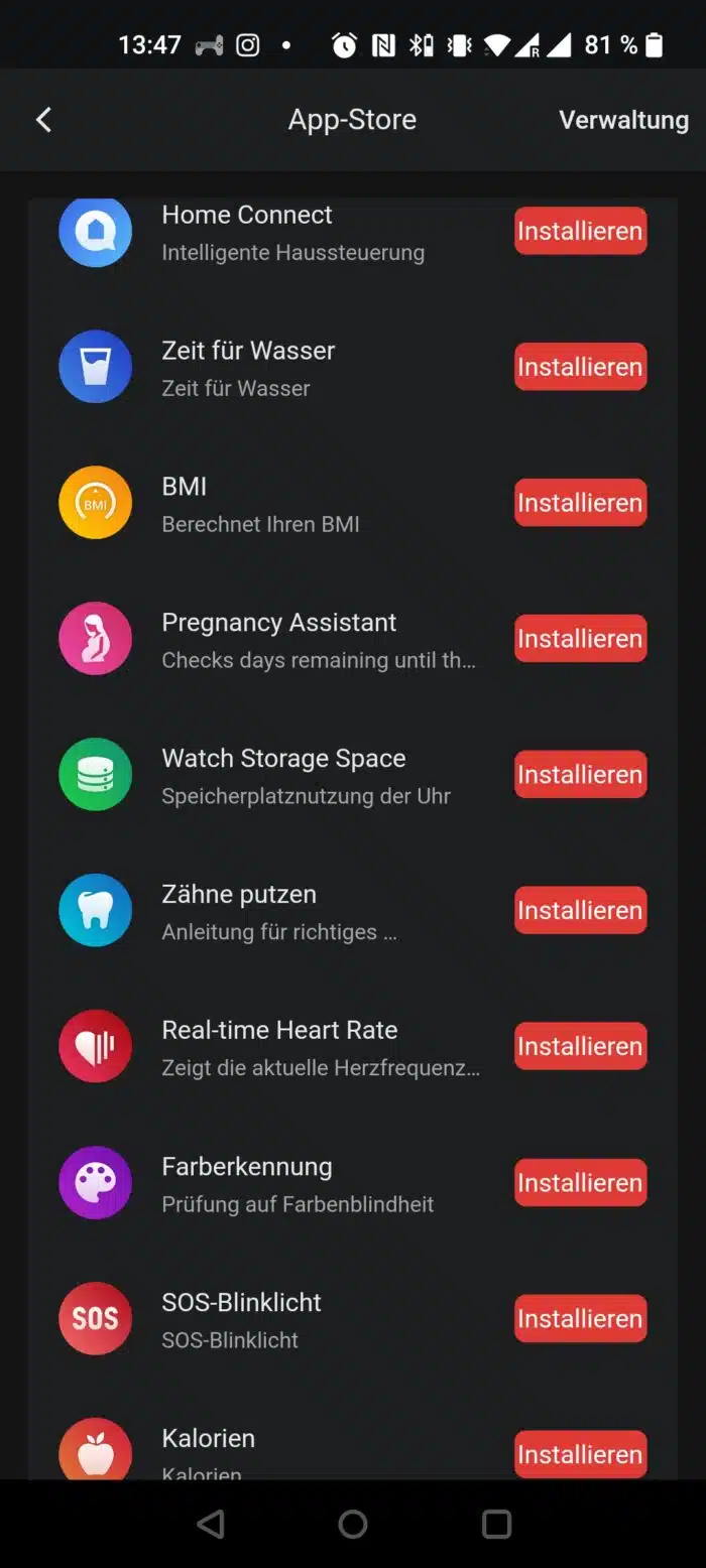 Amazfit GTS 3 Smartwatch Mini Apps zum Downloaden