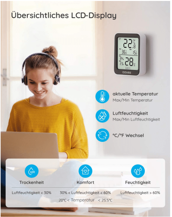 Govee Temperatur- und Feuchtigkeitsmessgerät alle Daten auf einen Blick