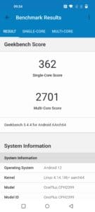 OnePlus Nord 2T Benchmark geekbench 5