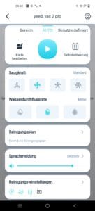 Yeedi Vac 2 Pro App verschiedene Einstellungen