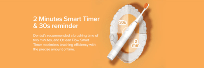 Oclean Flow Zahnbürste 2 Minuten Timer mit 30 Sekunden erinnerung