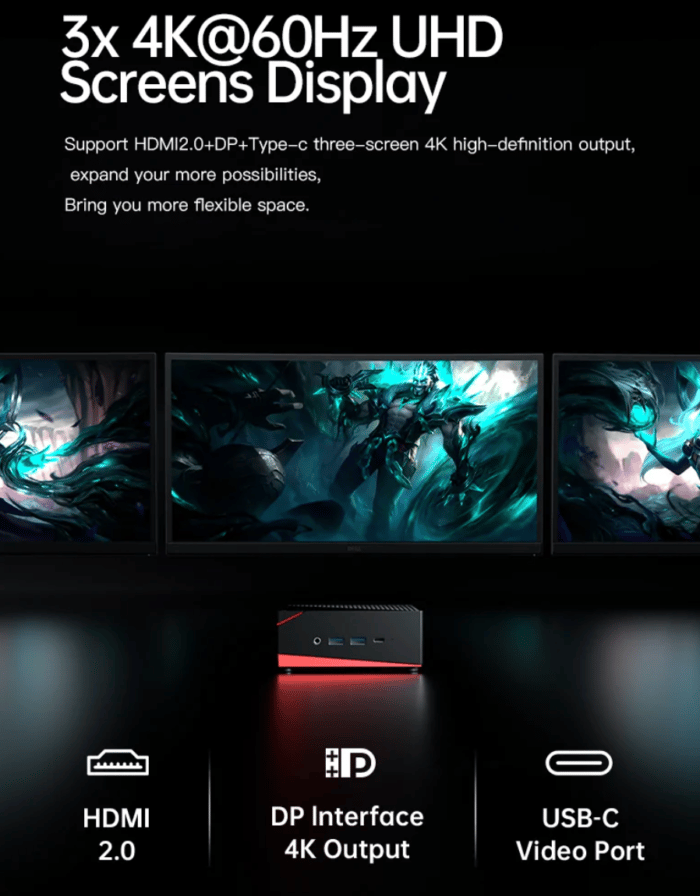 T-Bao TBOOK MN45 AMD Ryzen 5 4500U Mini PC 3 Monitore ansteuern
