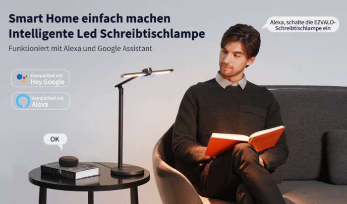 EZVALO Smart Schreibtischlampe  kompatible mit Alexa und Google Assistenten