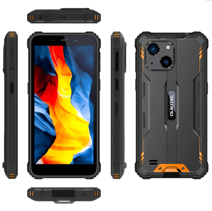 OUKITEL WP20 Front-, Rück-, und Seitenansicht 