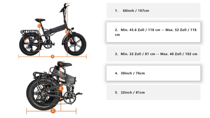 ENGWE Engine X E-Bike Abmessungen offen + gefaltet