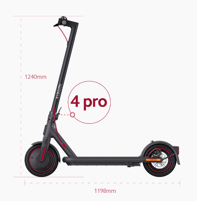 Xiaomi Electric Scooter 4 Pro Maße 1240 x 1198 mm