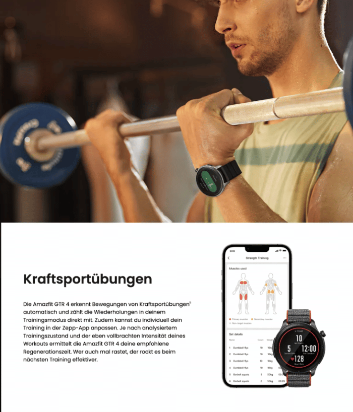 Amazfit GTR 4 erkennt Kraftsporübungen