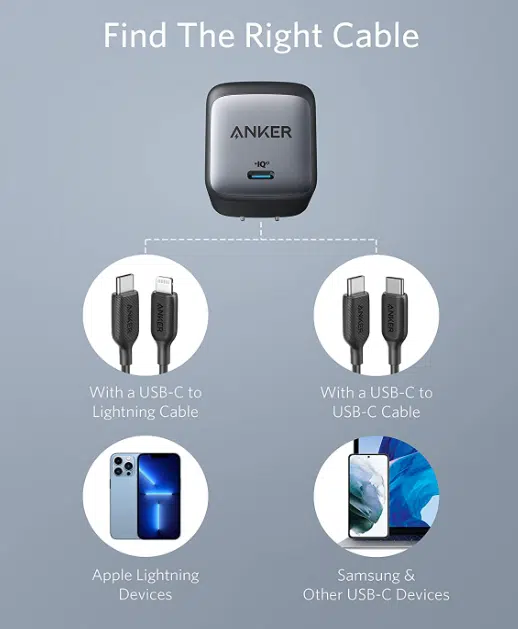 Anker Nano USB-C Netzteil Kompatibel mit verschiedenen Kabeln