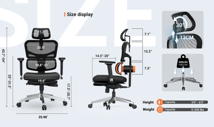 NEWTRAL NT002 Ergonomischer Stuhl Maße