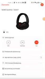 1MORE SonoFlow App Einstellungen