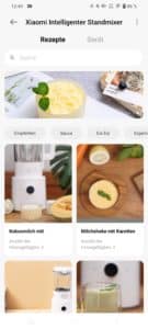 Xiaomi Smart Blender Xiaomi Home App mit einer kleinen Rezeptwelt