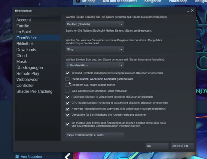 Offizielles Steam Deck UI auf dem PC Autostart deaktivieren