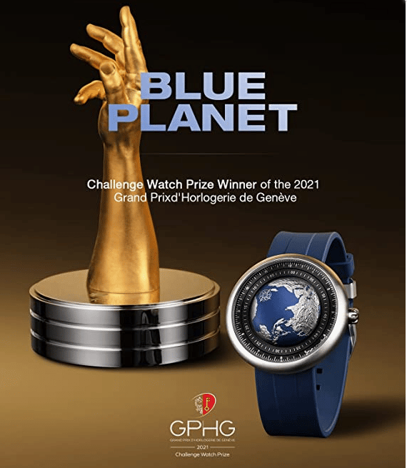 CIGA Design Automatik Uhr Herren - Blue Planet Armbanduhr mit Fluorkautschuk Armband