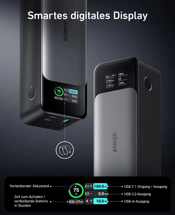  Anker 737 PowerCore 24K mit smartem LCD Display