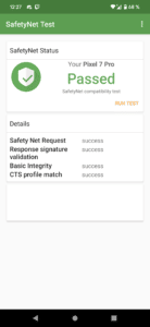 Goolge Pixel 7 Pro  SafetyNet Status