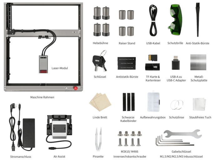 Falcon2 22W Laser Engraver & Cutter Assembly and Scope of Delivery