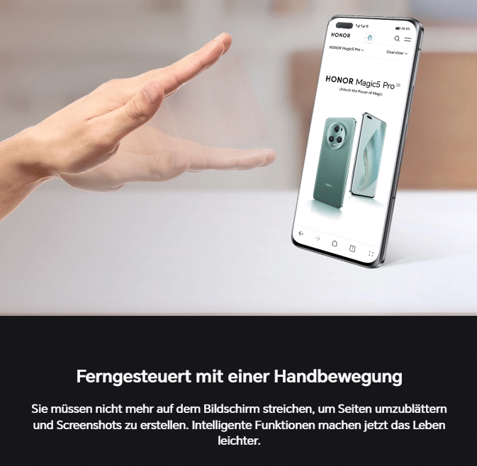 HONOR Magic 5 Pro steuerung durch Handbewegung