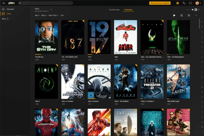 Plex Home Theater Programm Inhalte Filme 1:1 Qualität