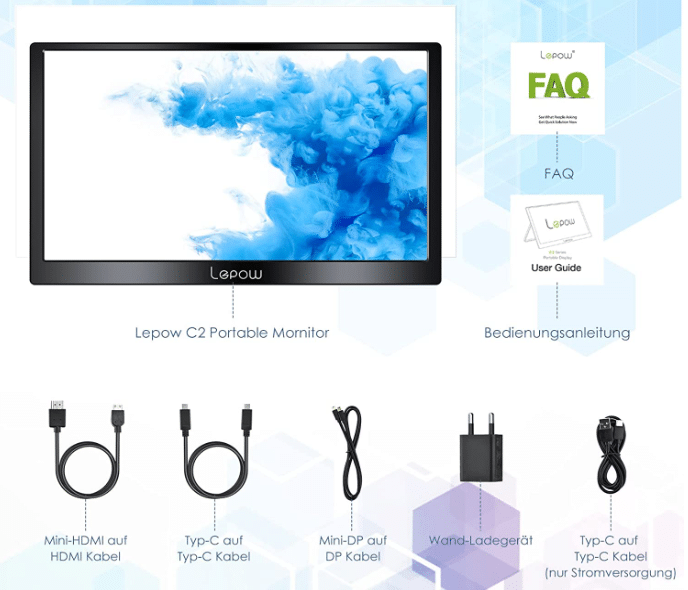 Lepow Portable Monitor C2-15.6 inch scope of delivery