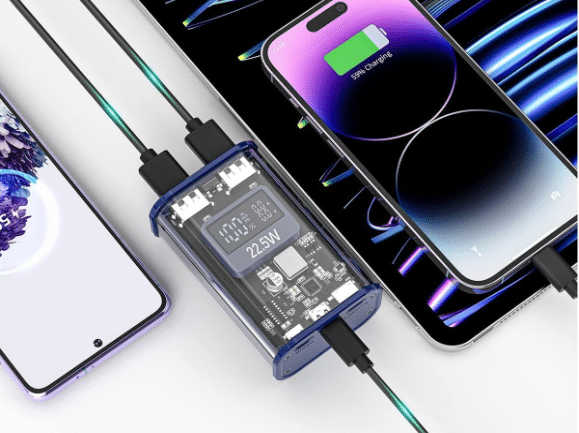 transparente Powerbankbis zu 3 Geräte zeitgleich beladen