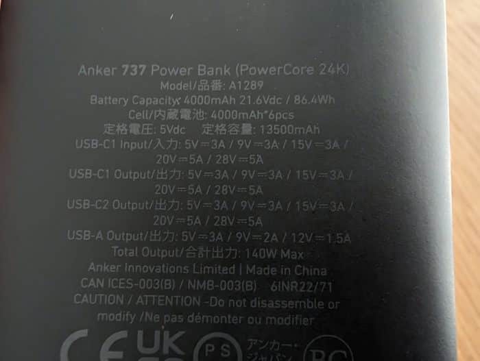 Anker 737 PowerCore 24K Ladeleistung